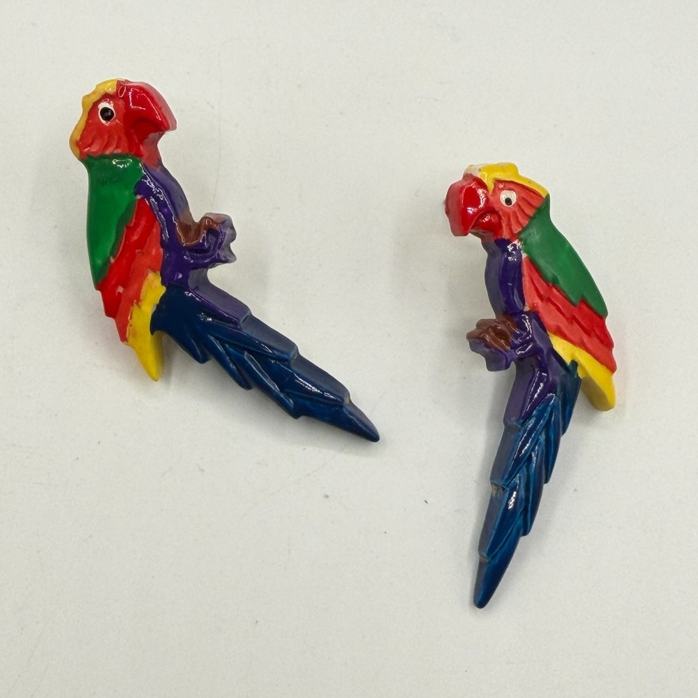 Colorful Parrot Stud Earrings Tropical Macaw Bird Boho Statement Jewelry Pair